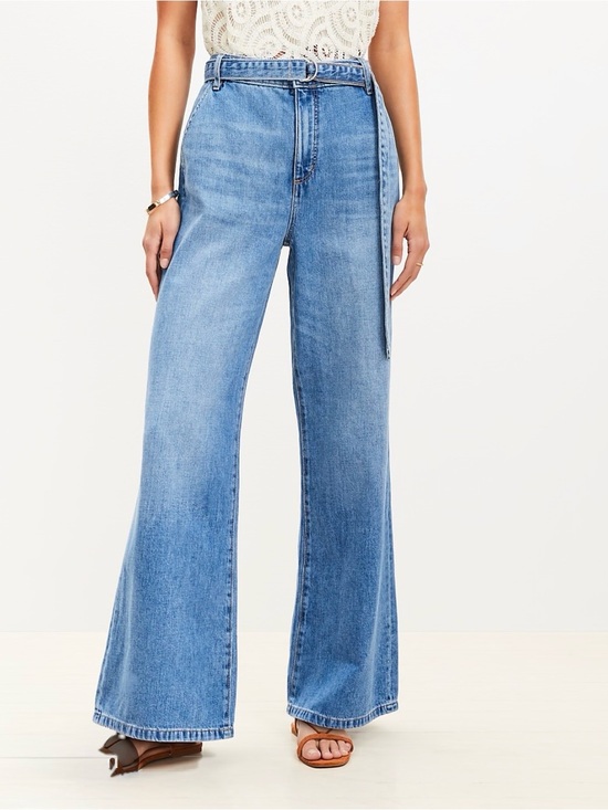 LOFT Denim - LOFT - Belted Light Blue Denim The Palazzo Wide Leg Flare Size 31 /12